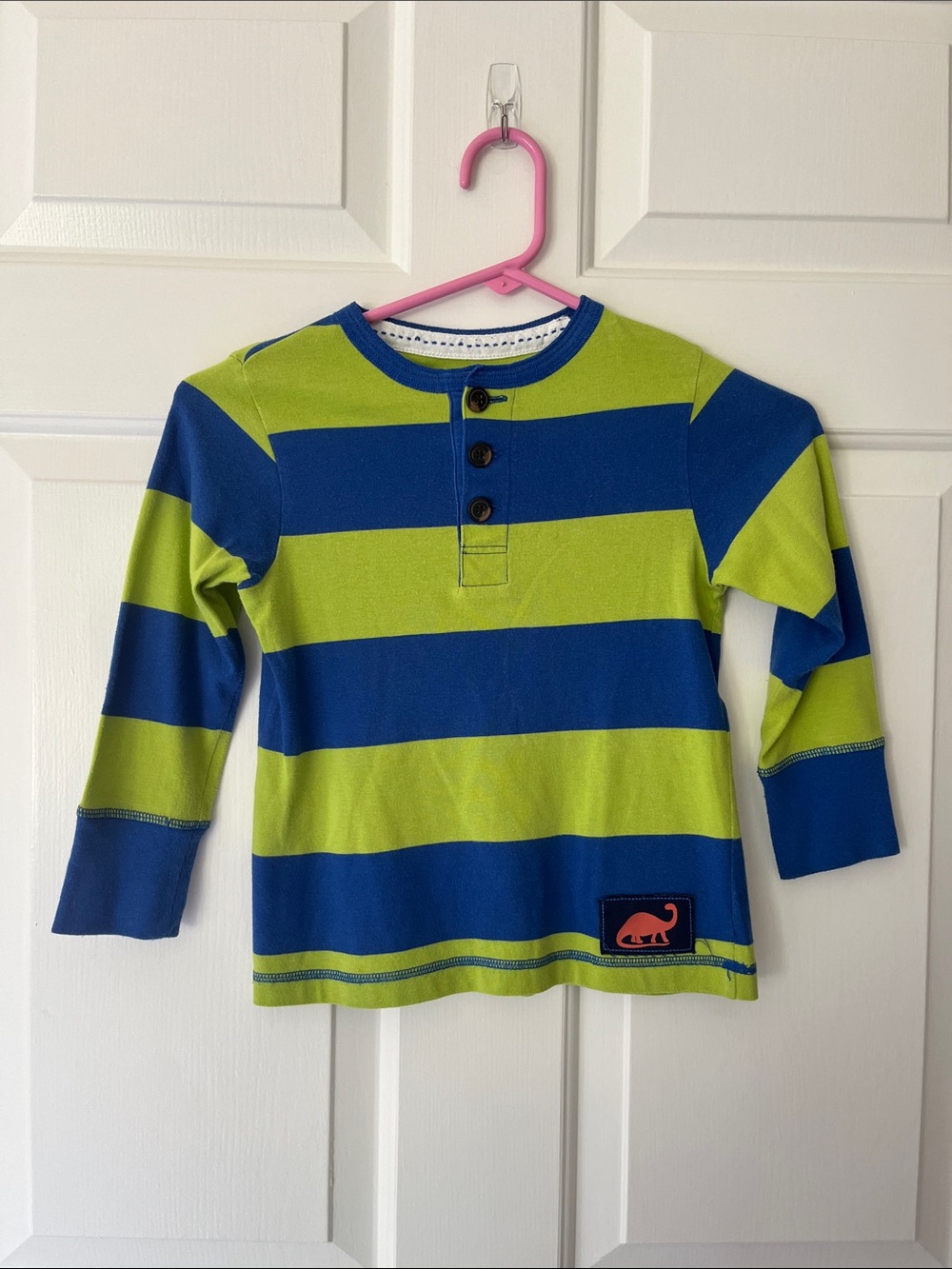J. Khaki Bold Blue & Green Striped Henley Long Sleeve Tee